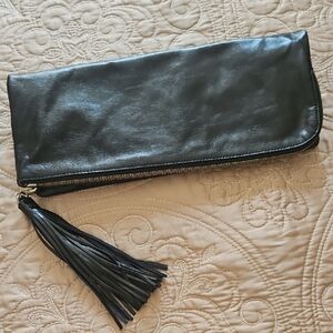 HOBO  Raine Black Leather Clutch Purse With Tassel